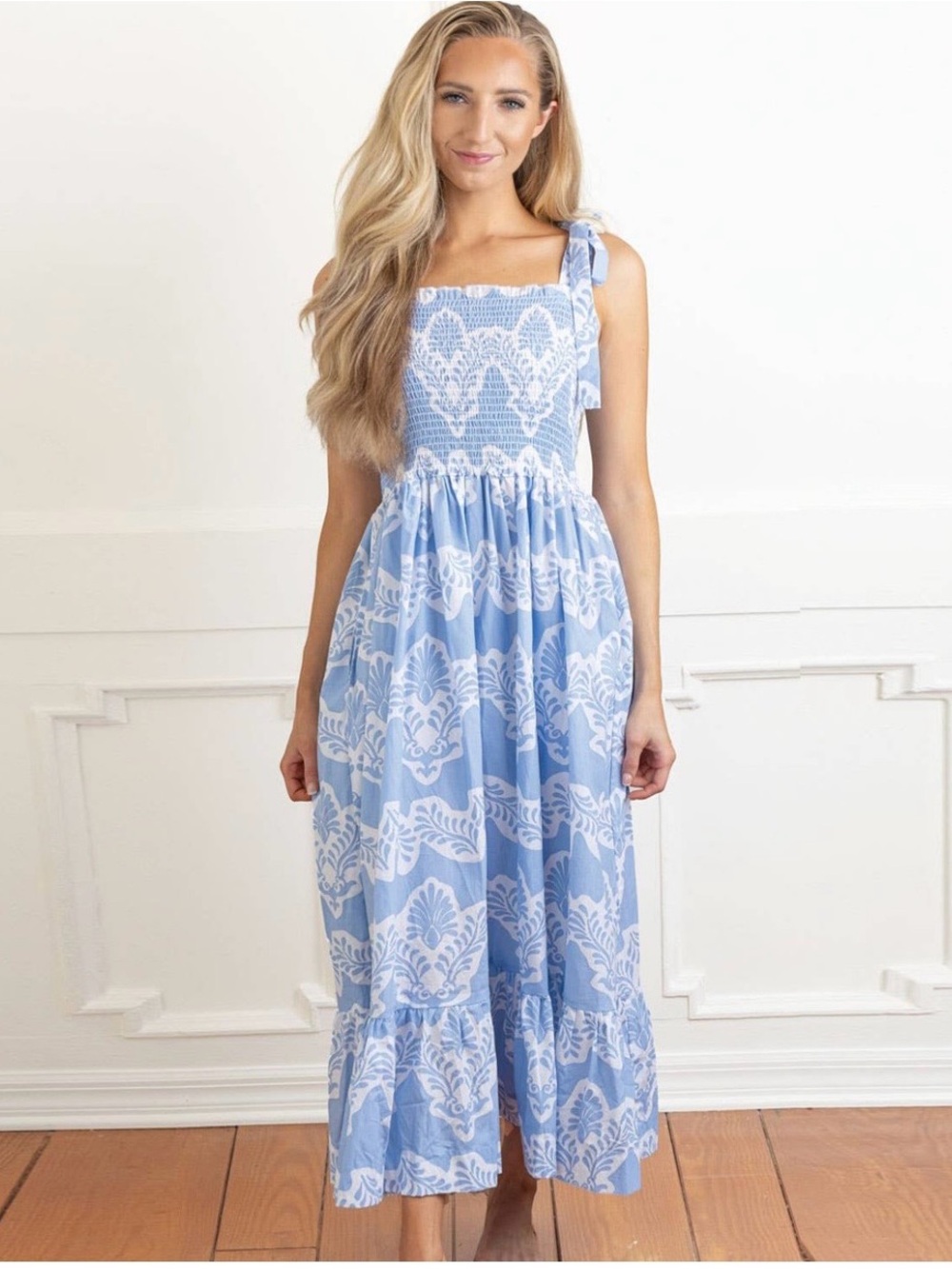 8 Oak Lane Maxi Dress in Light Blue and White print NEW size S